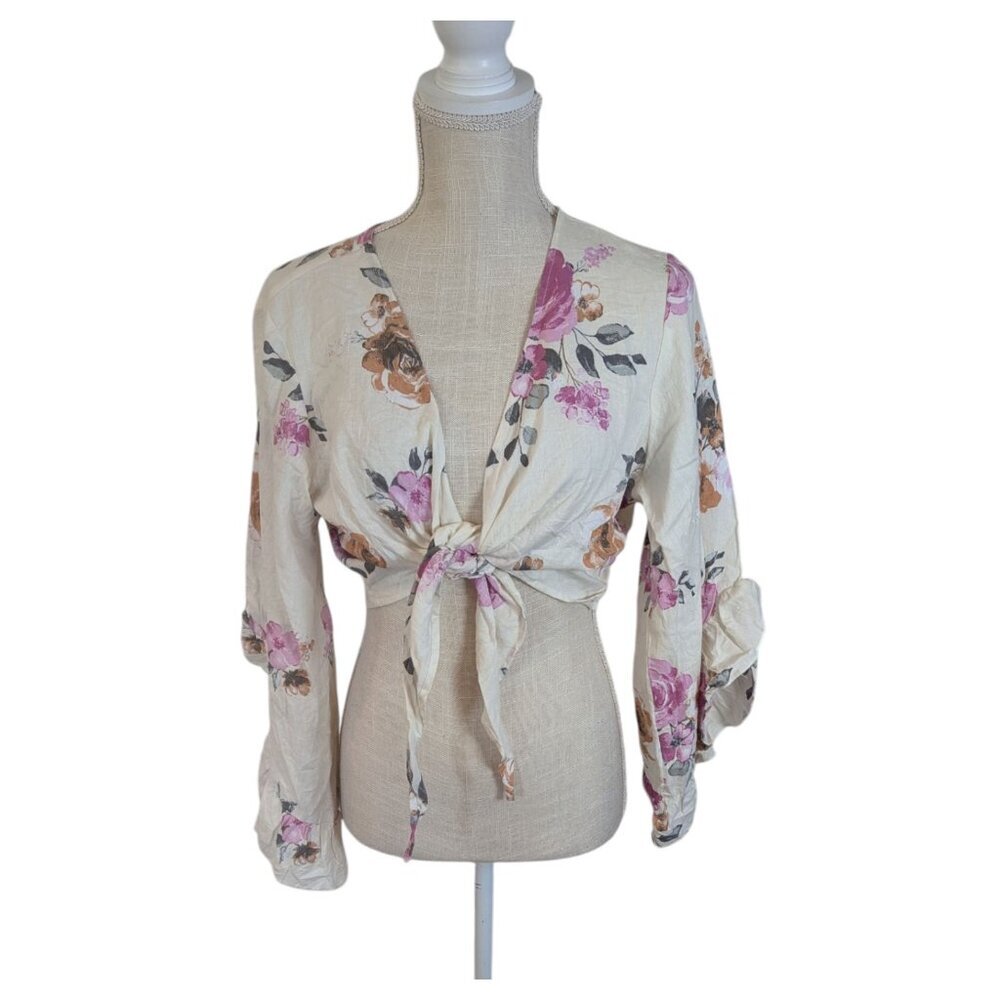 Spoon Jeans White Floral Tie Crop Top Shrug Large - Picture 2 of 4